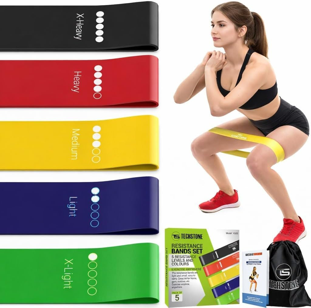 Resistance Bands Set – 5 Levels Loop Exercise Bands for Men & Women, Elastic Workout Bands for Home Gym, Training, Yoga & Fitness, Carry Bag Included