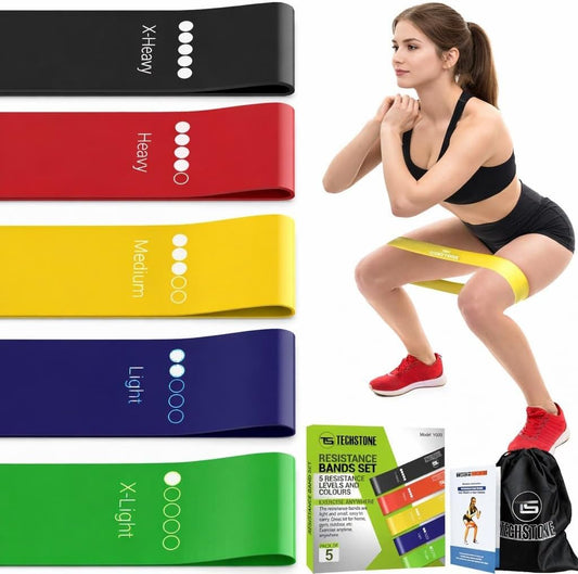 Resistance Bands Set – 5 Levels Loop Exercise Bands for Men & Women, Elastic Workout Bands for Home Gym, Training, Yoga & Fitness, Carry Bag Included
