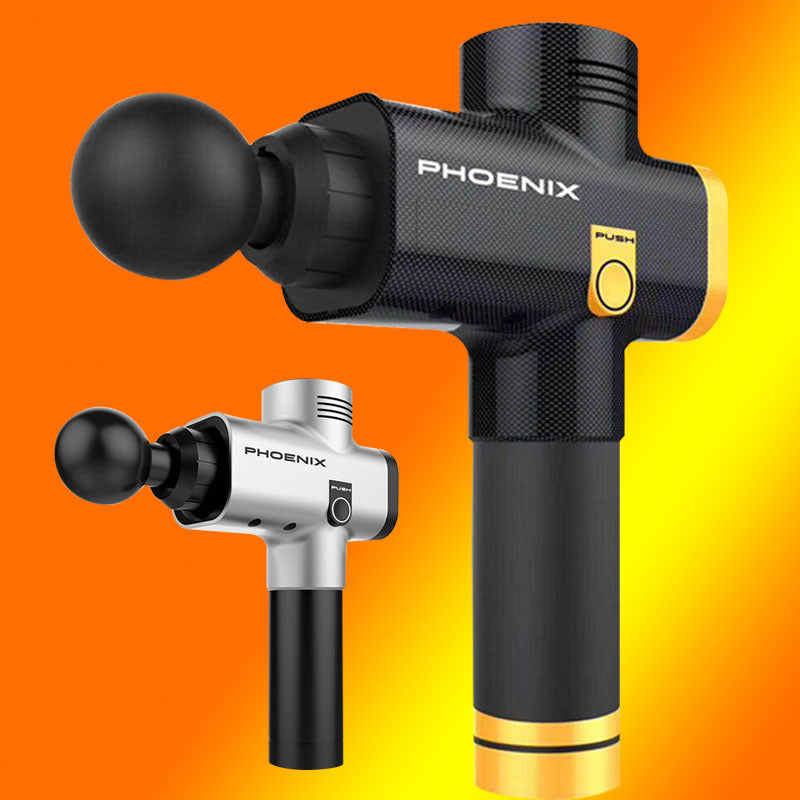 PhantomSupply Fascia Massage Gun featuring deep tissue relief, 6 speed settings, and 4 massage heads for effective recovery.