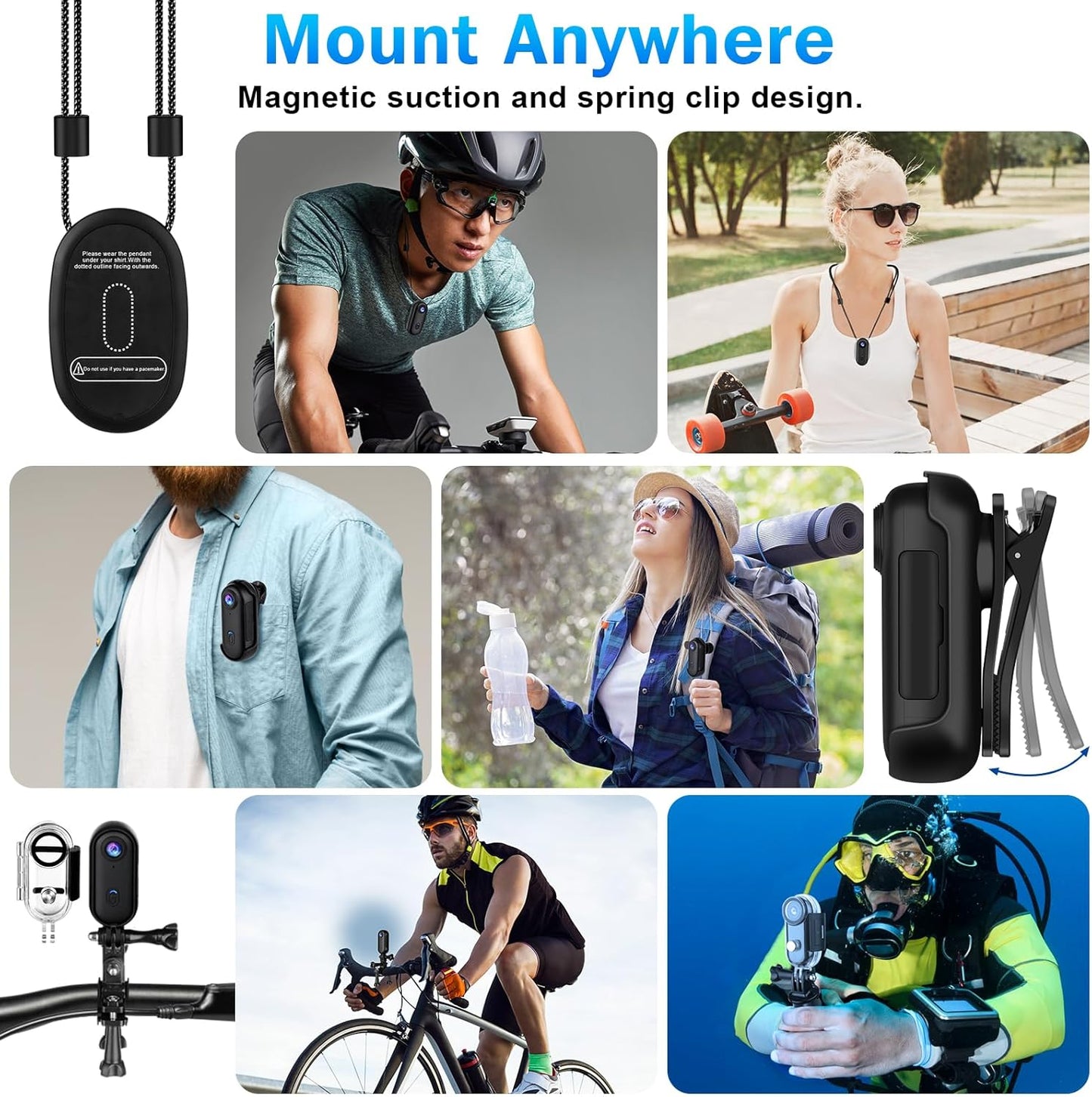 I3 4K Thumb Action Camera, Tiny Size, Mount Anywhere, Small Body Camera | with 32G Card, Spring Clip, Portable Vlogging, Hands-Free POV Recording, Helmet Cam for Cycling, Motorcycle
