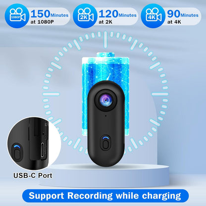 I3 4K Thumb Action Camera, Tiny Size, Mount Anywhere, Small Body Camera | with 32G Card, Spring Clip, Portable Vlogging, Hands-Free POV Recording, Helmet Cam for Cycling, Motorcycle