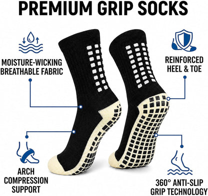 2 Pair Kids Grip Soccer Socks Set with Shin Guards, Sleeves, Tape & Bag, Black