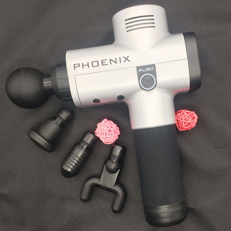 PhantomSupply Fascia Massage Gun featuring deep tissue relief, 6 speed settings, and 4 massage heads for effective recovery.