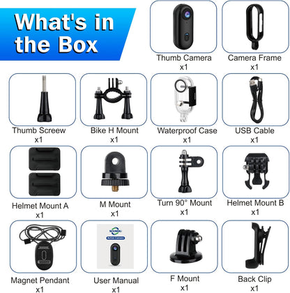 I3 4K Thumb Action Camera, Tiny Size, Mount Anywhere, Small Body Camera | with 32G Card, Spring Clip, Portable Vlogging, Hands-Free POV Recording, Helmet Cam for Cycling, Motorcycle