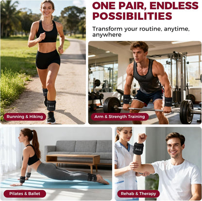 Ankle Wrist Weights for Women & Men, Set of 2 (Available in 0.5/1/2/3/4/5 Lb Each), Wearable Leg Arm Weights with Sleek Design & Secure Fit for Walking, Running, Pilates, Home Fitness