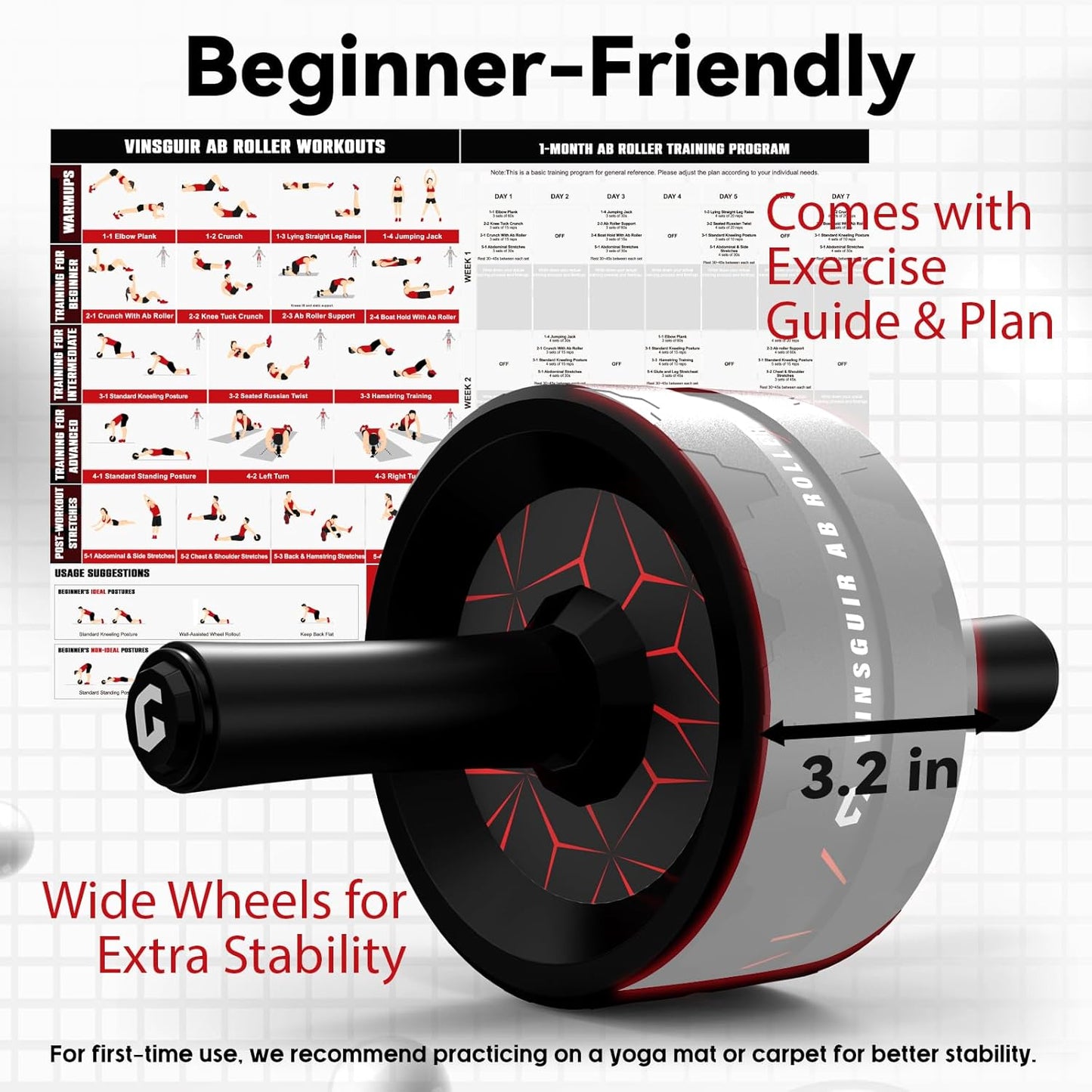 Ab Roller Wheel, Abs & Core Workout Equipment for Home Gym with Knee Pad Accessories, Abdominal Wheel for Full-Body Strength Training