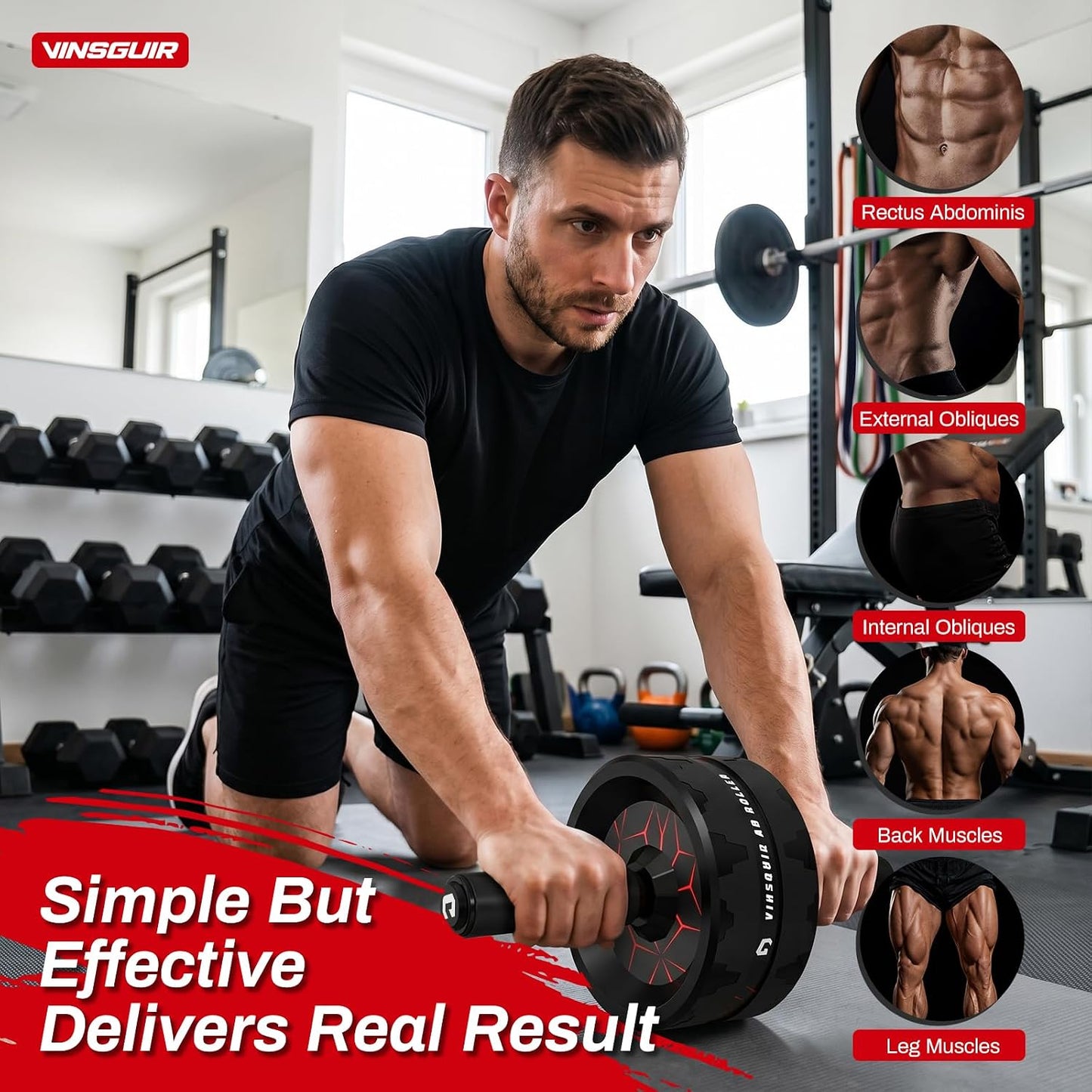 Ab Roller Wheel, Abs & Core Workout Equipment for Home Gym with Knee Pad Accessories, Abdominal Wheel for Full-Body Strength Training