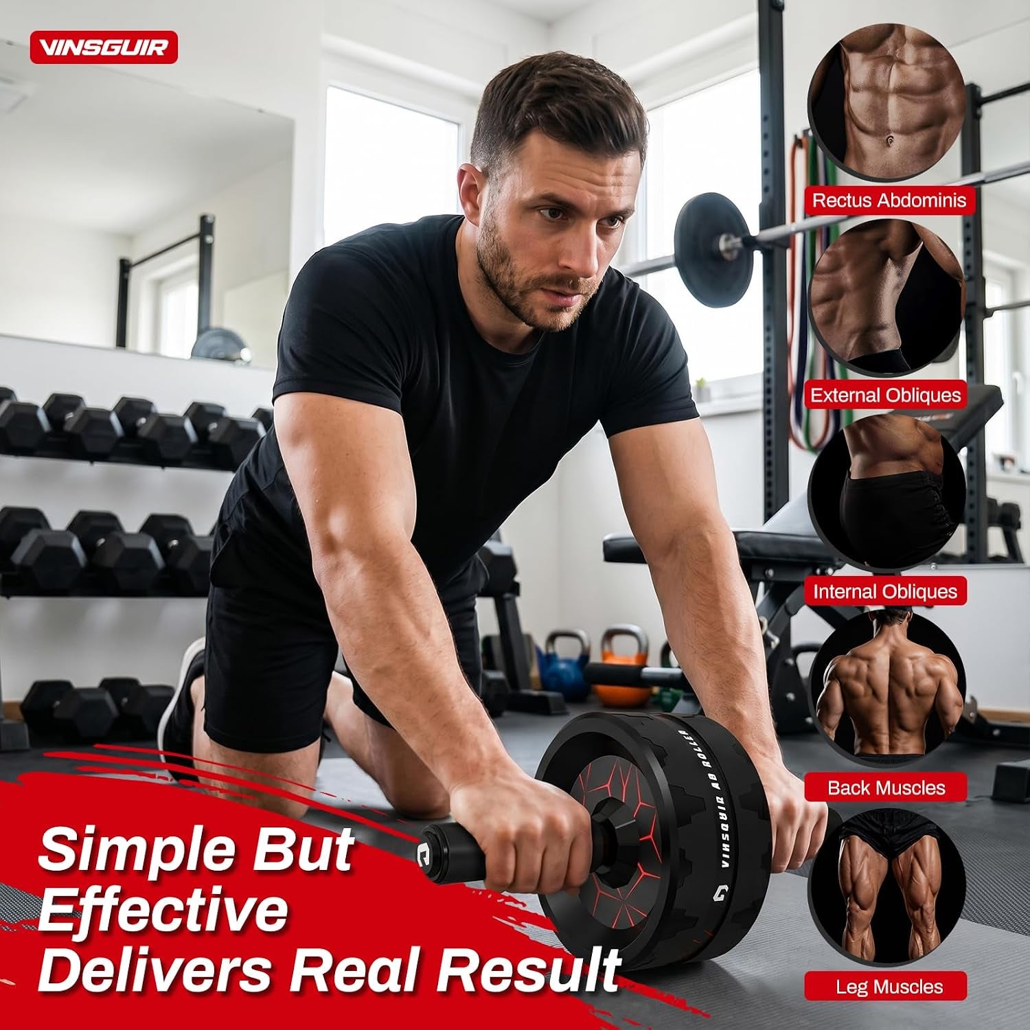 Ab Roller Wheel, Abs & Core Workout Equipment for Home Gym with Knee Pad Accessories, Abdominal Wheel for Full-Body Strength Training