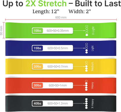 Resistance Bands Set – 5 Levels Loop Exercise Bands for Men & Women, Elastic Workout Bands for Home Gym, Training, Yoga & Fitness, Carry Bag Included