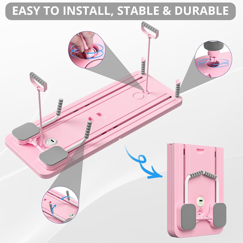 PhantomSupply Pilates Stretch Board with resistance bands, folds flat for easy storage, ideal for home workouts, compact design.