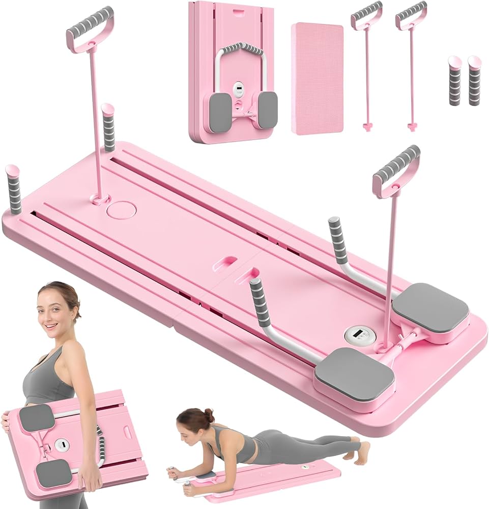 PhantomSupply Pilates Stretch Board with resistance bands, folds flat for easy storage, ideal for home workouts, compact design.