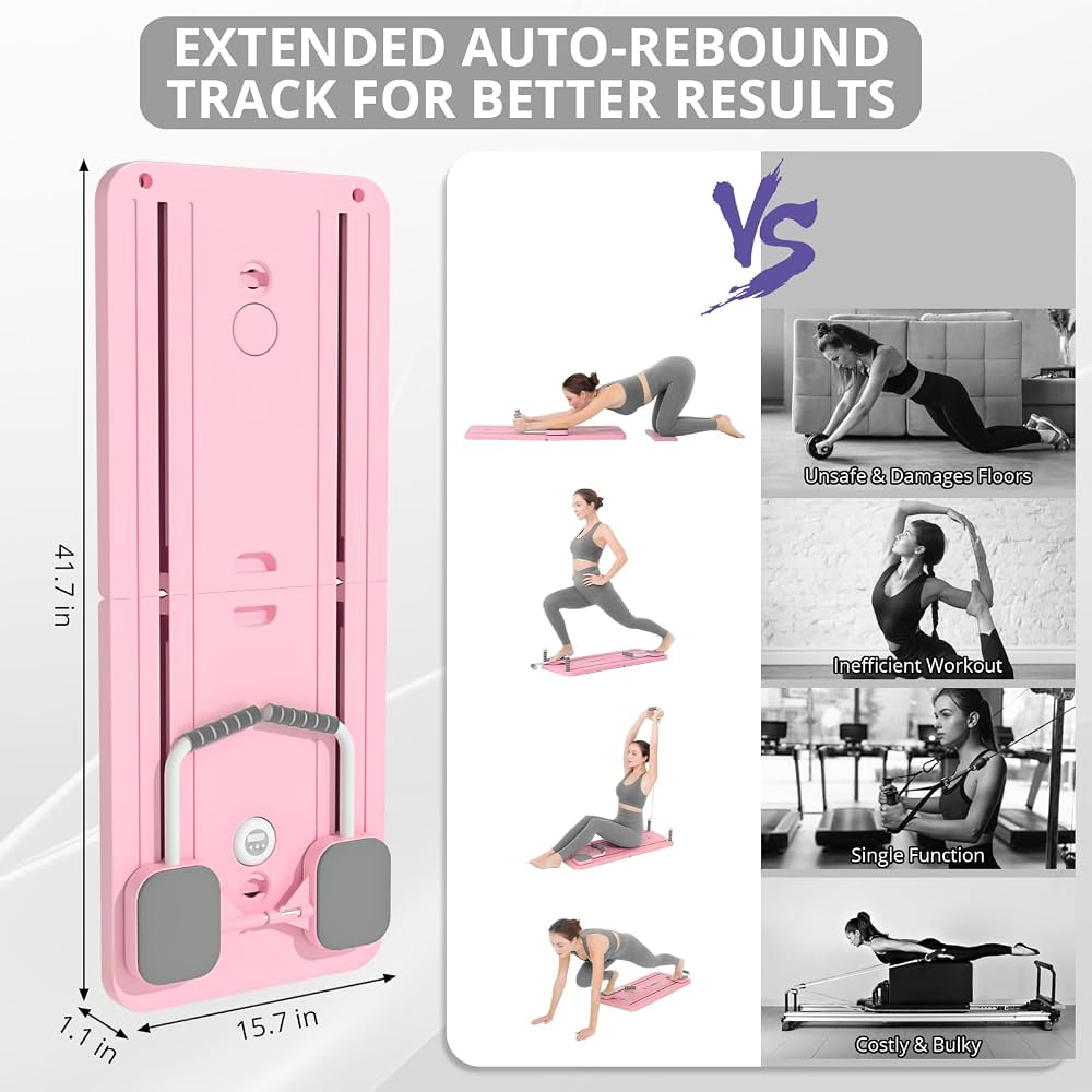 PhantomSupply Pilates Stretch Board with resistance bands, folds flat for easy storage, ideal for home workouts, compact design.