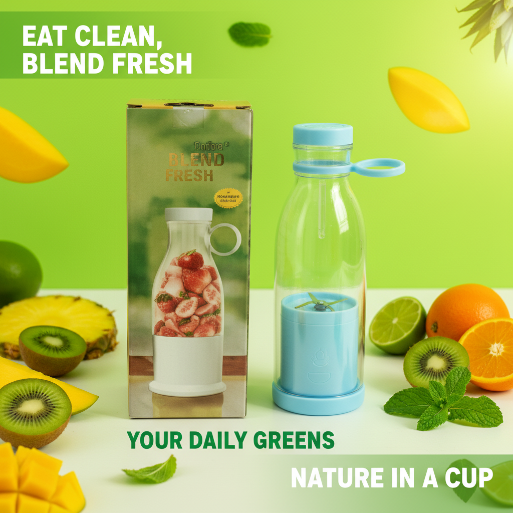 PhantomBlend Portable Blender with vibrant background, showcasing its portable and rechargeable features for on-the-go blending.