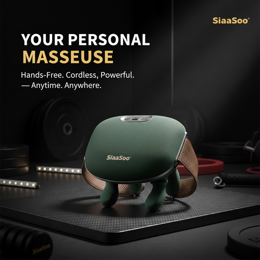 PhantomSupply Neck Shoulder Massager shown as a personal masseuse, hands-free and cordless for relaxation anywhere.